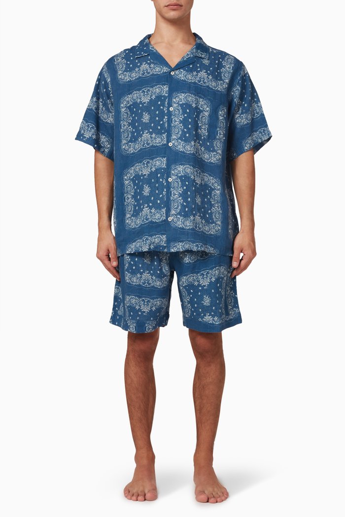 

Bandana Print Pyjama Set in Linen, Blue