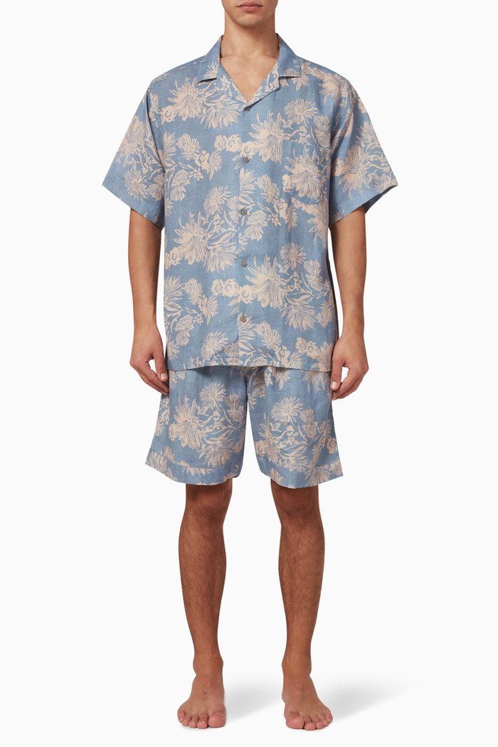 Cactus Print Set in Linen, Blue