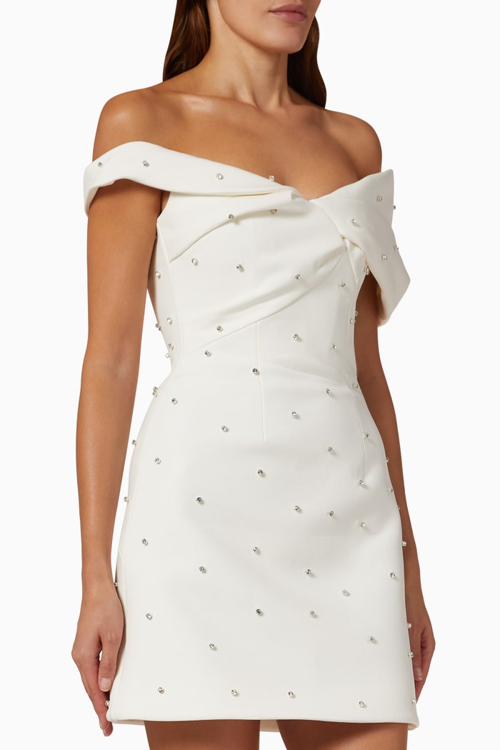 

Matteo Beaded Mini Dress in Neoprene, Neutral
