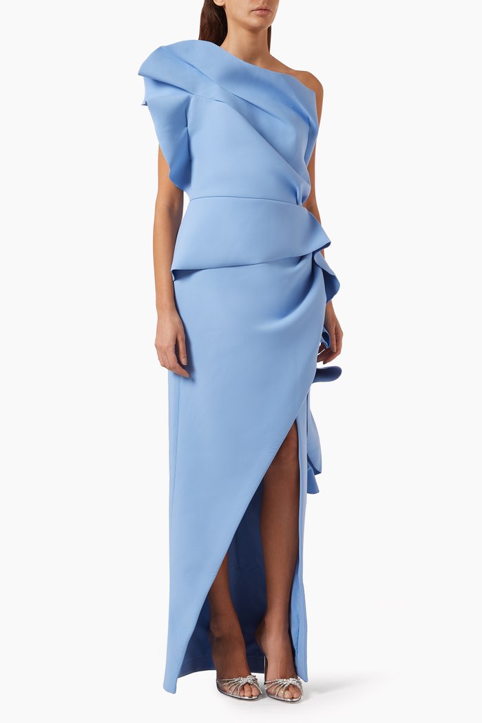 Aurora Maxi Gown in Neoprene, Blue