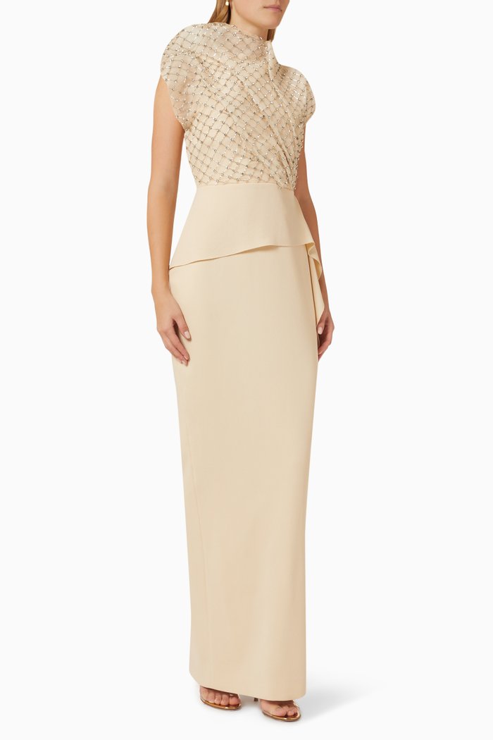 

Dita Hand-beaded Gown in Crepe, Neutral