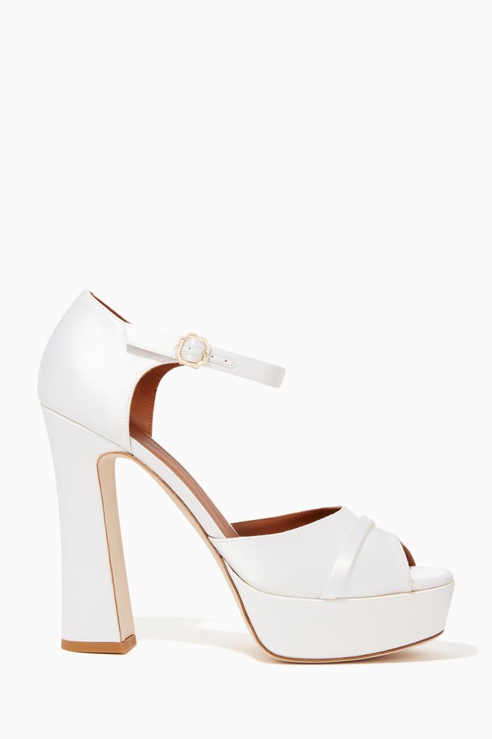 

Yuri 125 Buckled Platform Sandals in Satin, White