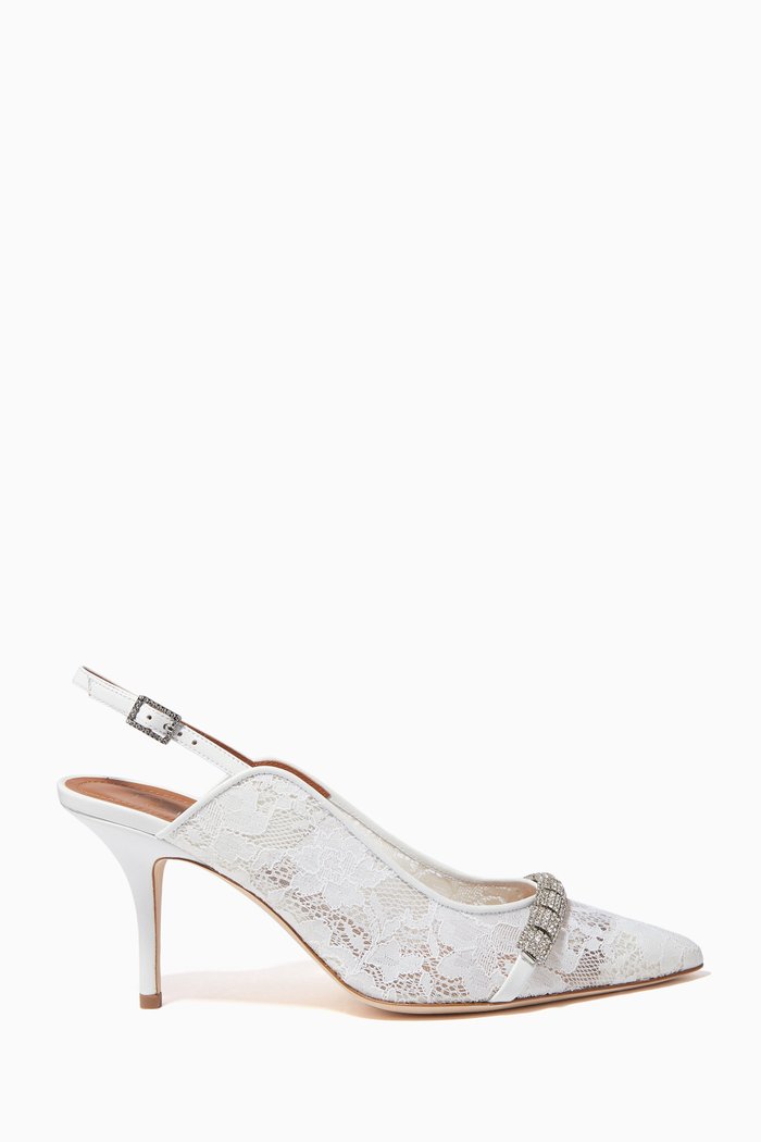 

Beau 70 Crystal Slingback Pumps in Lace-mesh, White