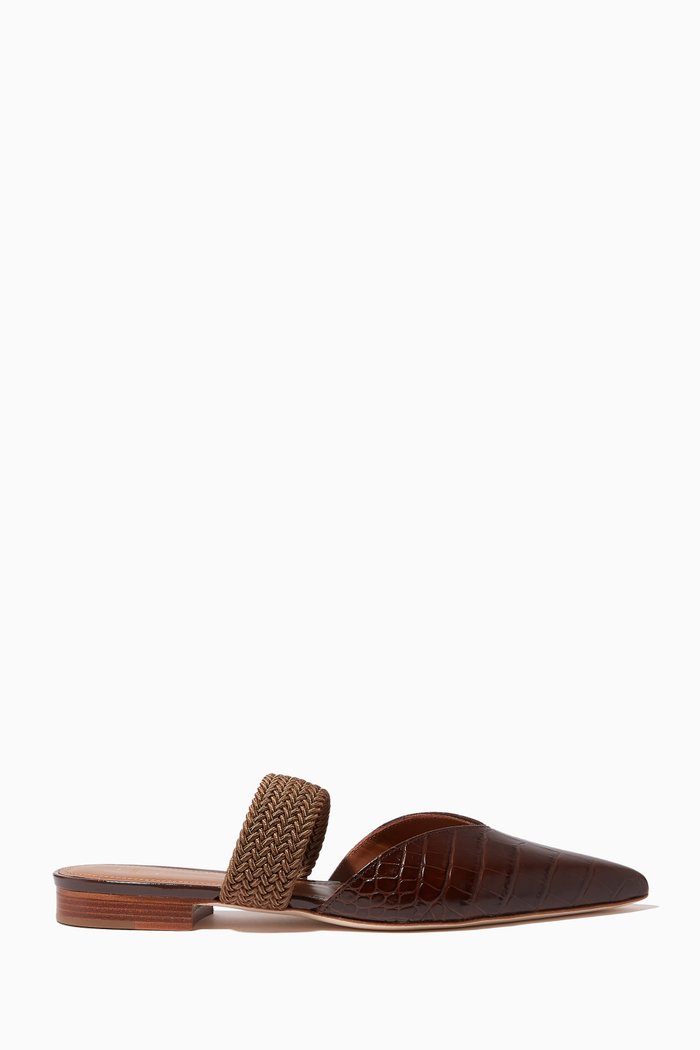 

Maisie Mules in Croc-embossed Leather, Brown