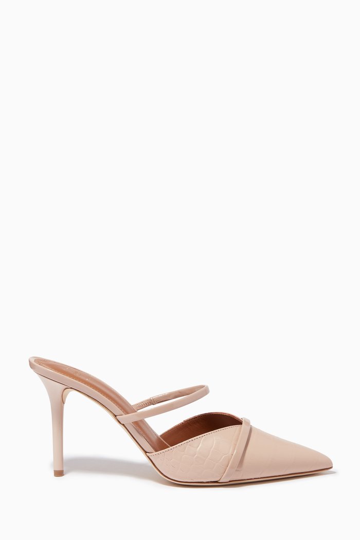 Frankie 85 Mules in Croc-embossed Leather, Neutral