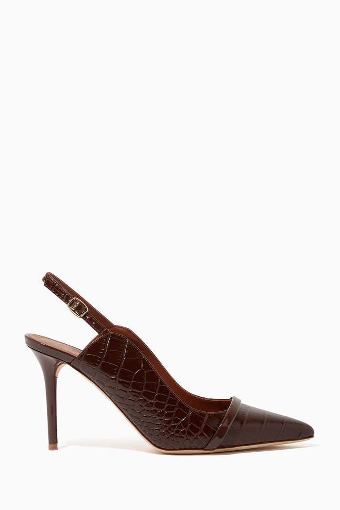 

Marion 85 Slingback Pumps in Embossed Leather, Brown