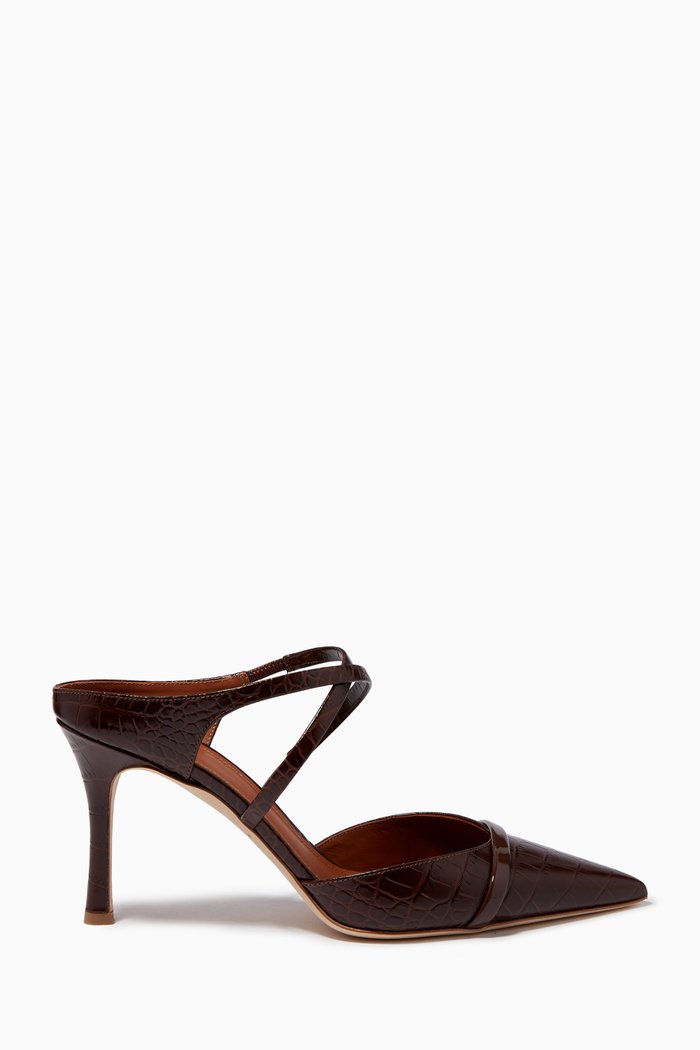 

Yoana 80 Mules in Croc-embossed Leather, Brown