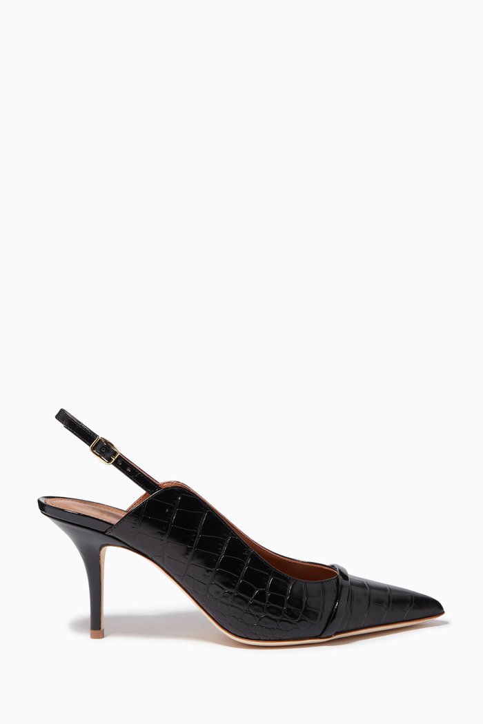 

Marion 70 Slingback Pumps in Croc-embossed Leather, Black