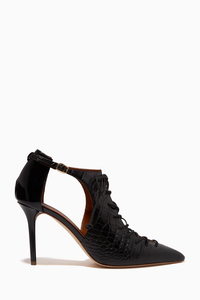 

Montana 85 Lace-up Pumps in Croc-embossed Leather, Black