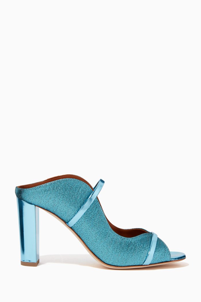 

85 Norah Mules in Lurex & Mirror Leather, Blue