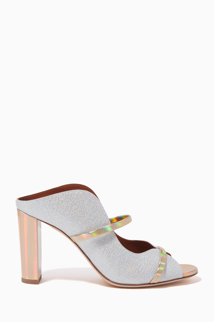 Norah 85 Mules in Lurex & Metallic Leather, Silver