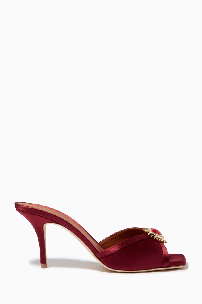 

x L’Atelier Nawbar Perla 70 Mule Sandals in Satin, Burgundy
