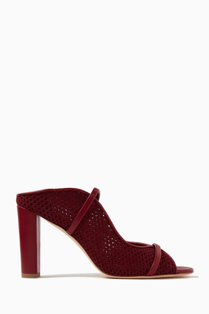 

Norah 85 Mules in Cotton Mesh & Leather, Burgundy