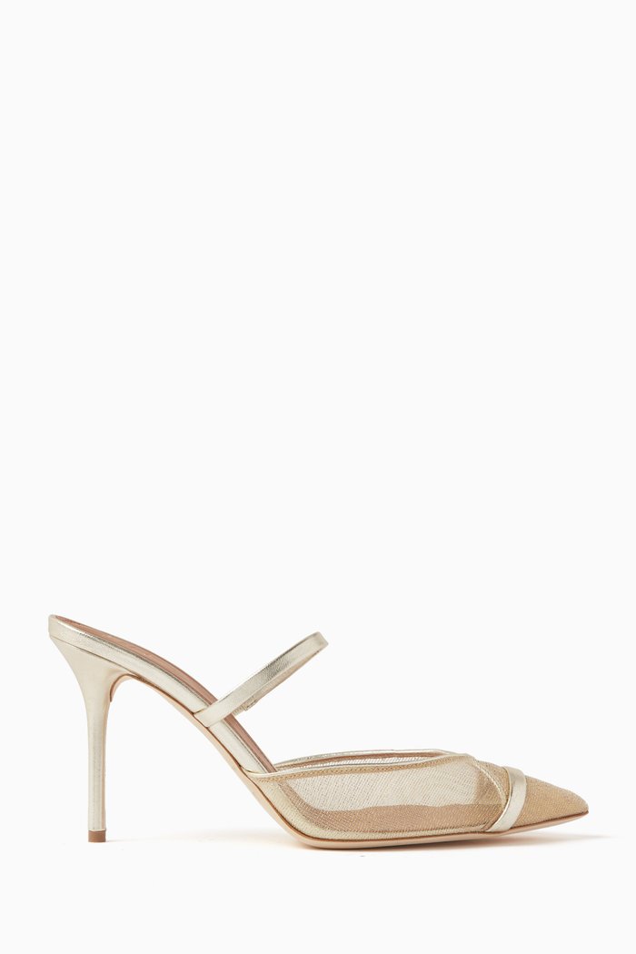 

Clio 85Pointed-toe Mules in Mesh and Metallic Leather, Gold