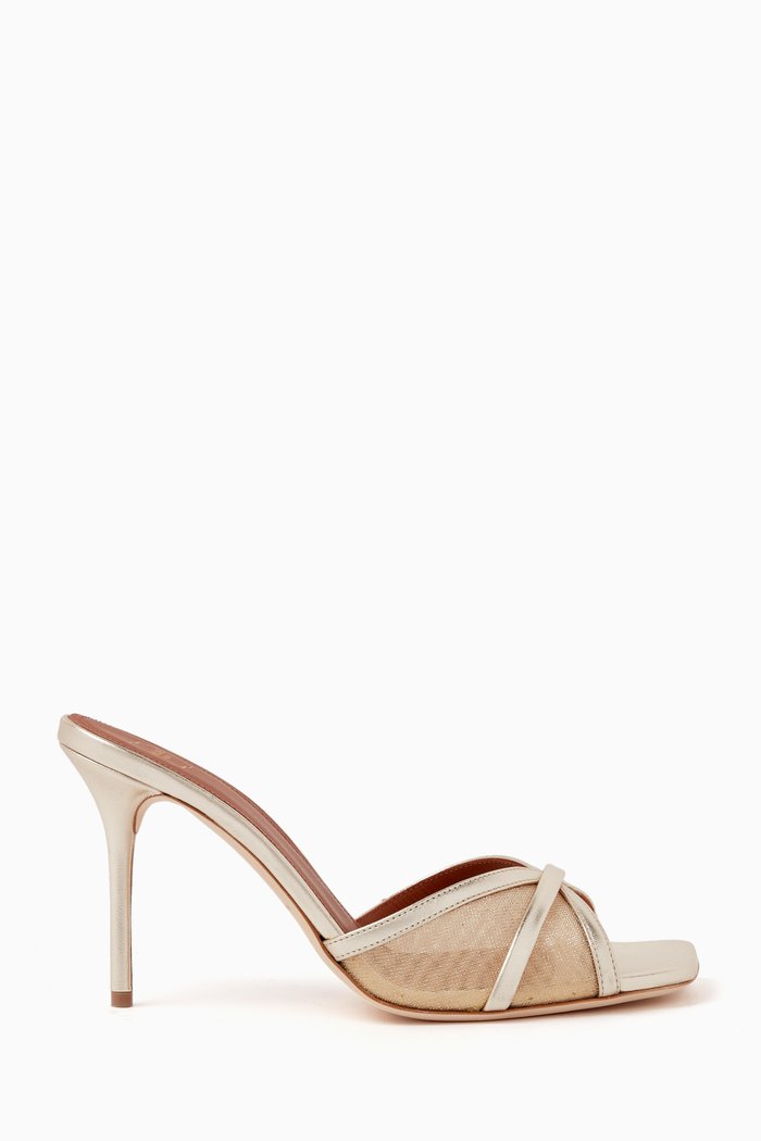 

Perla 85 Mules in Mesh & Mirror Leather, Gold