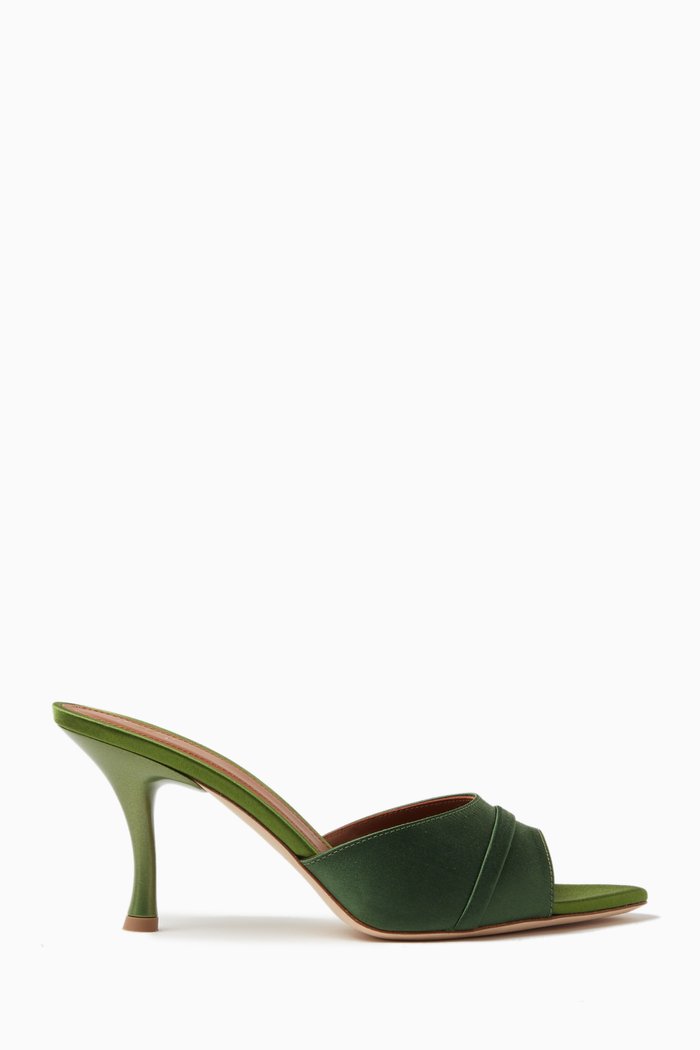 

Julia 70 Pointed-toe Mules in Satin and Leather, Green