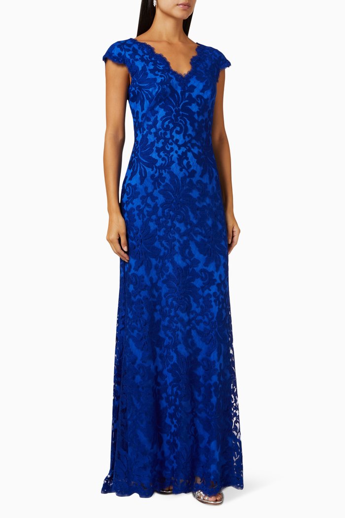 

Cap-sleeve Maxi Dress in Lace, Blue