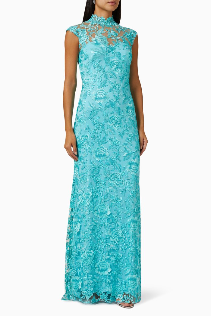 

High-neck Maxi Dress in Lace, Blue