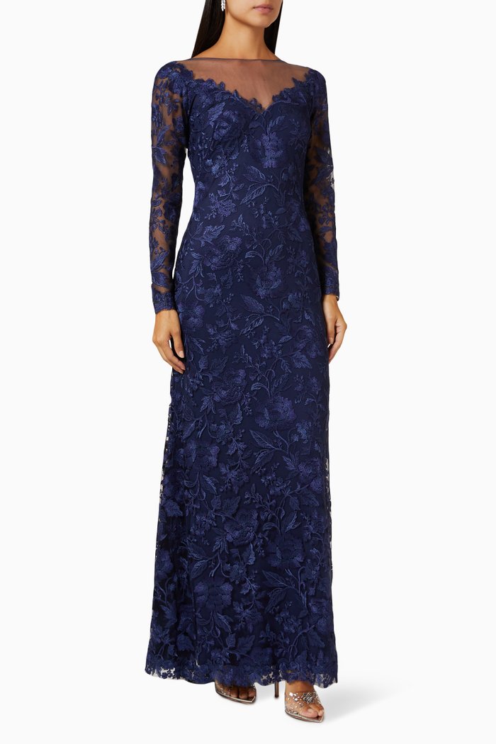 Long-sleeve Maxi Dress in Lace, Blue
