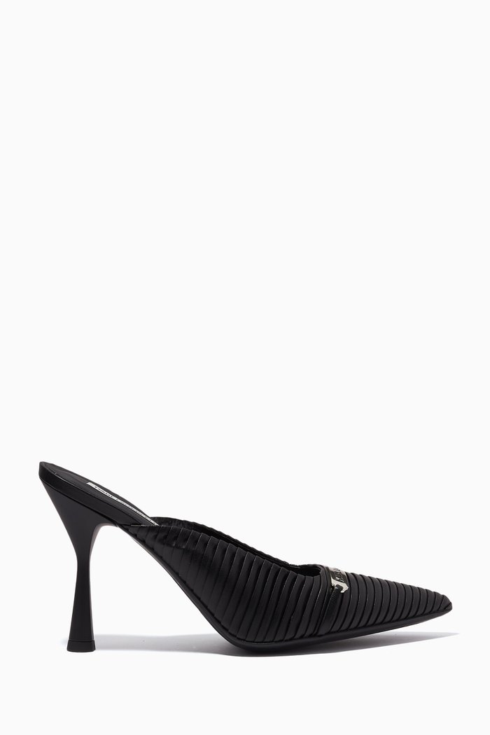 

Panache Pleated Court Mules in Leather, Black