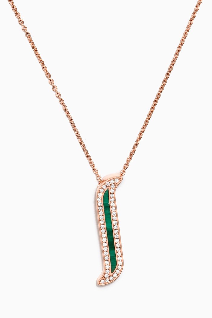 Alif Mosaic Malachite & Diamond Necklace in 18kt Rose Gold, Green