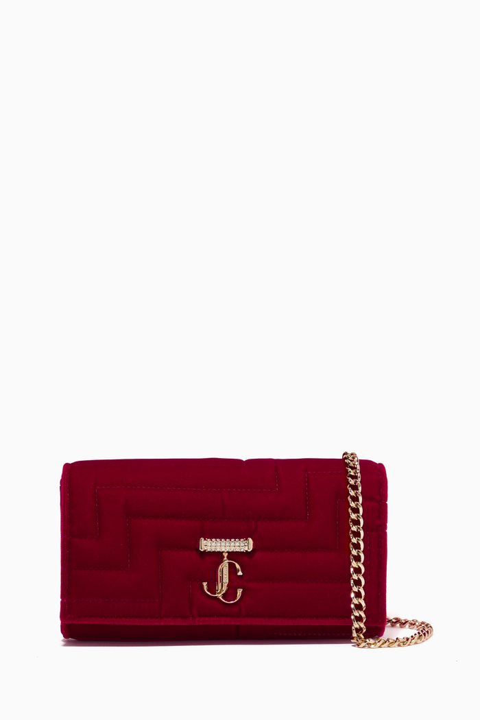 

Varenne Avenue Chain Wallet in Quilted-velvet, Red