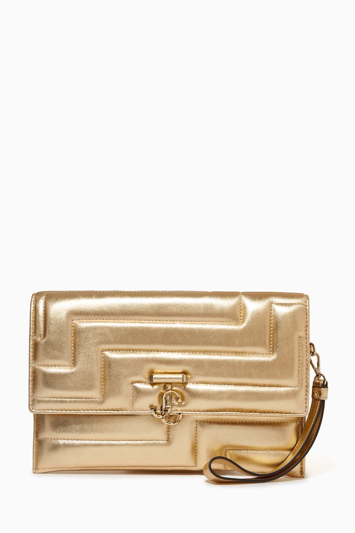 

JC Square Avenue Envelope Pouch in Quilted Metallic Nappa, Gold