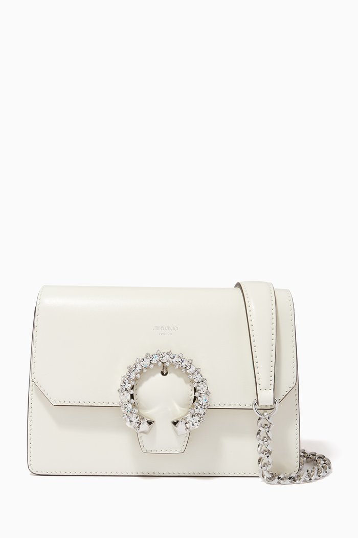 

Madeline Crystal-buckled Crossbody Bag in Leather, White
