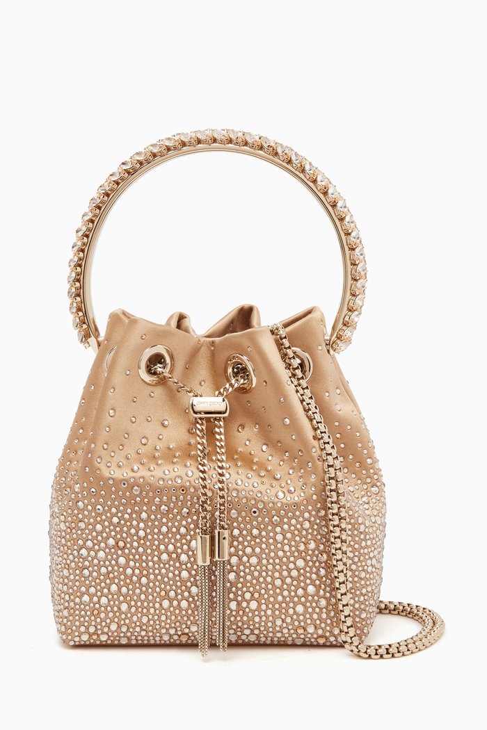 

Bon Bon Bucket Bag in Degradé Crystal Satin, Gold
