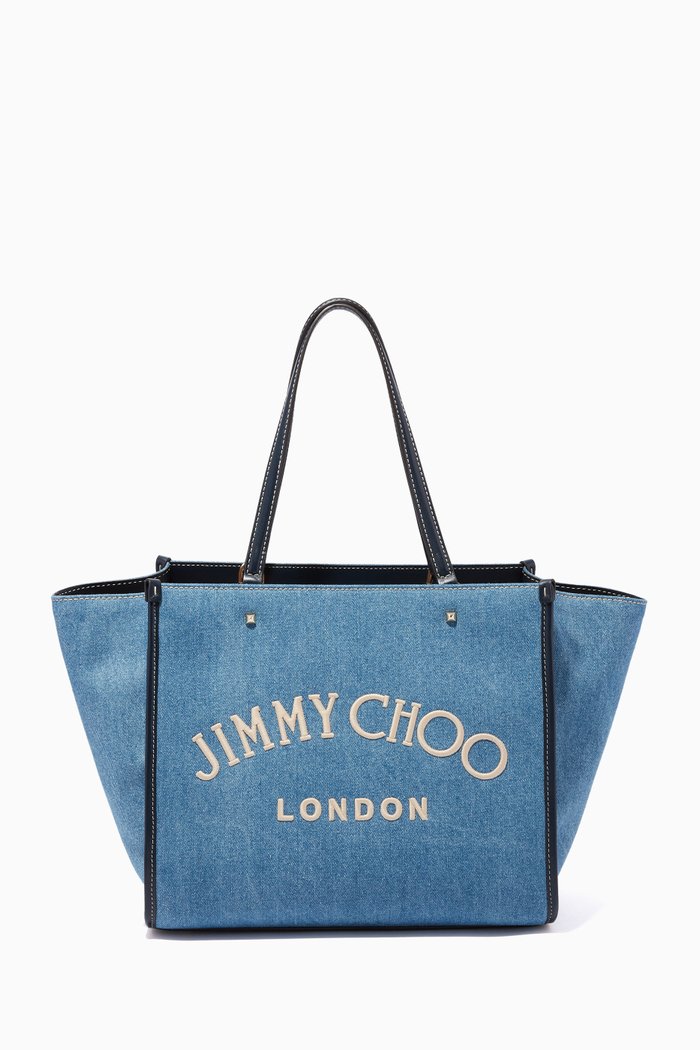 Avenue Tote Bag in Washed Denim & Leather, Blue