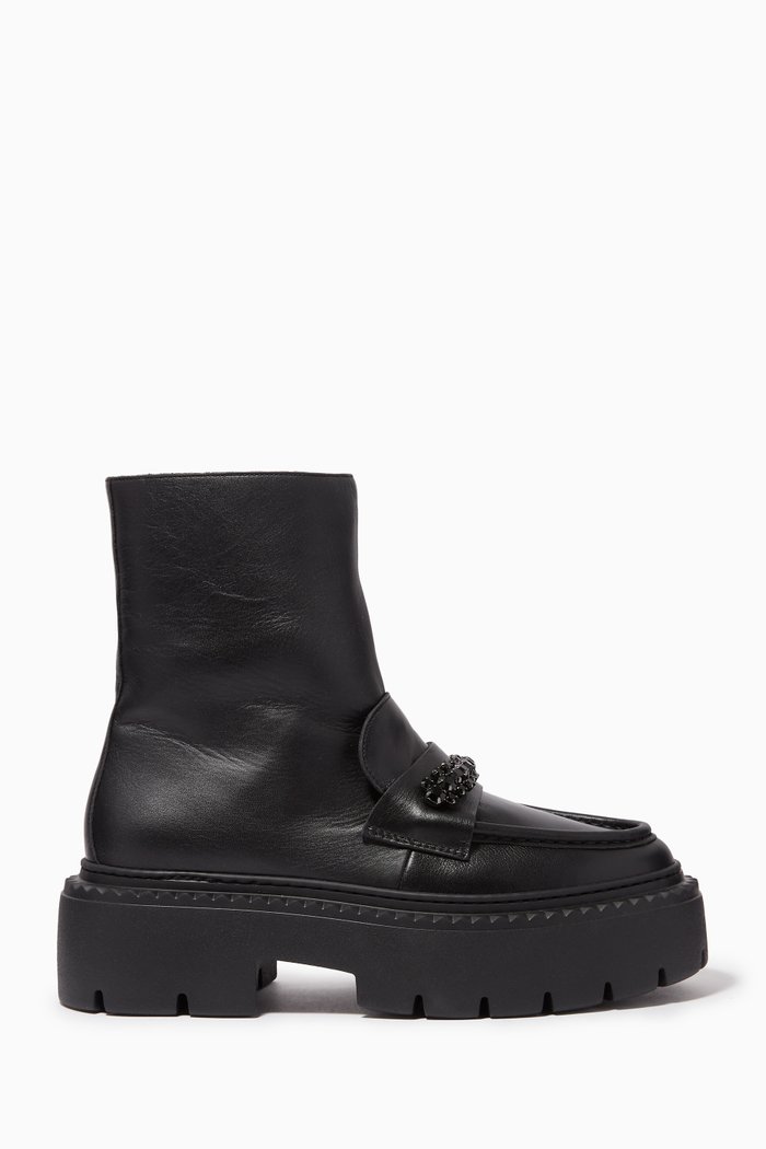 

Bryer Flat Ankle Boots in Box Calf Leather, Black