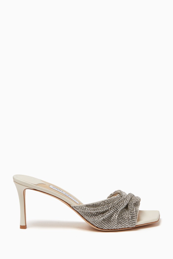 

Naria 75 Mules in Crystal Mesh & Patent Leather, White