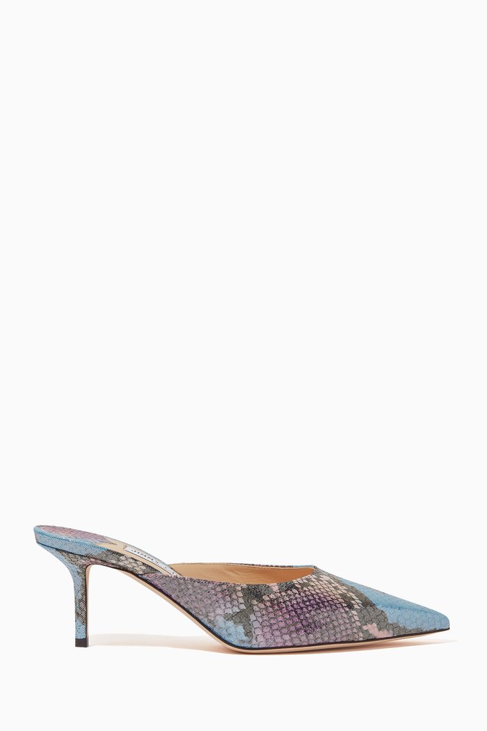 

Rav 65 Mules in Metallic Snake Print Leather, Bright purple