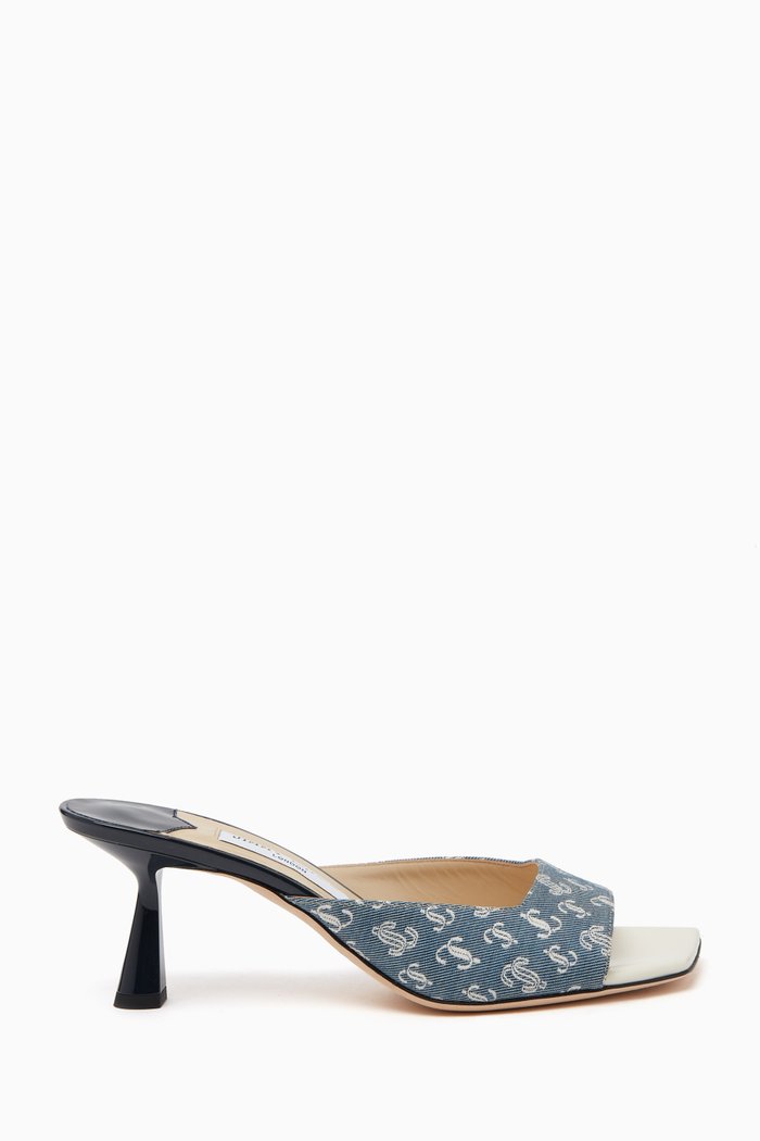 

Zania 65 Mules in JC Monogram Denim & Leather, Blue
