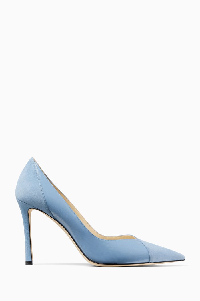 

Cass 95 Pumps in Suede & Etched Patent Leather, Blue