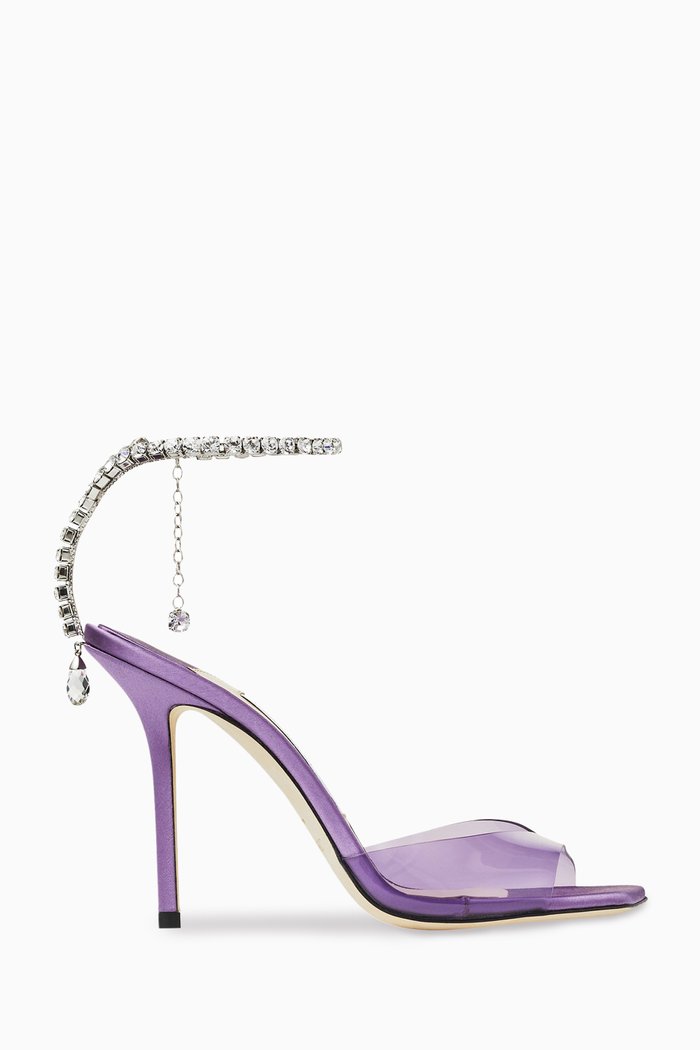 

Saeda 100mm Heel Sandals in Satin & Plexi, Bright purple