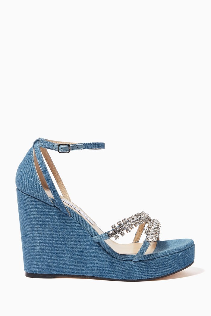 Bing Wedge 120 Sandals in Denim, Blue
