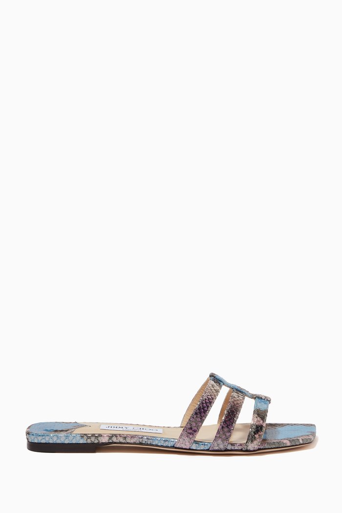 

Hazal Flats in Metallic Snake Print Leather, Bright purple