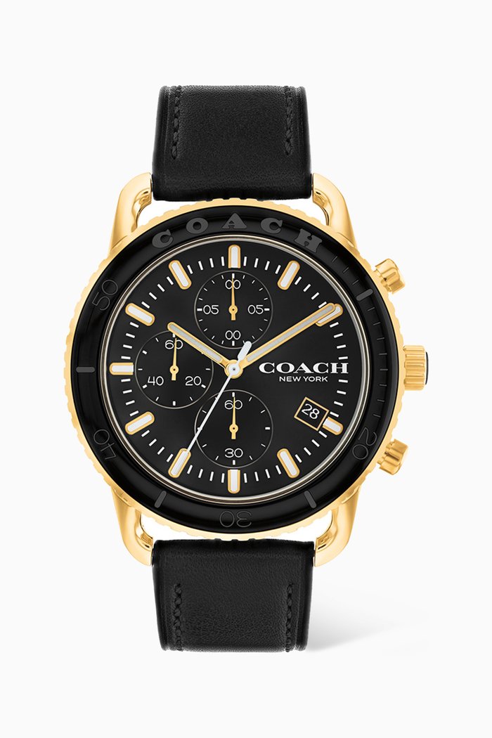 Cruiser Quartz Steel & Leather Watch, 44mm, Black