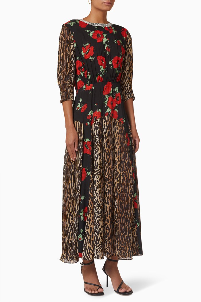 

Meg Rose-print Maxi Dress in Viscose, Black