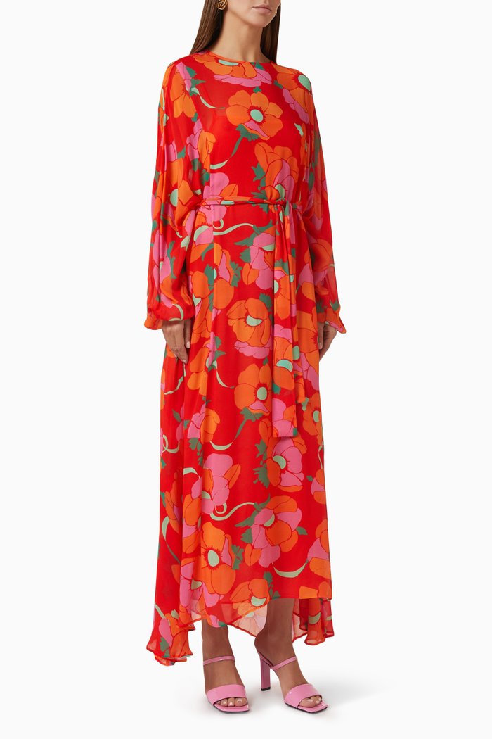 

Pia Printed Maxi Dress in Viscose, Pink