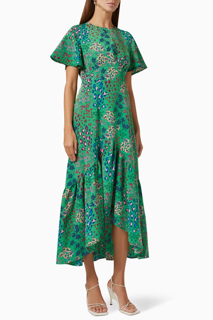 

Animal-print Midi Dress in Crêpe, Green