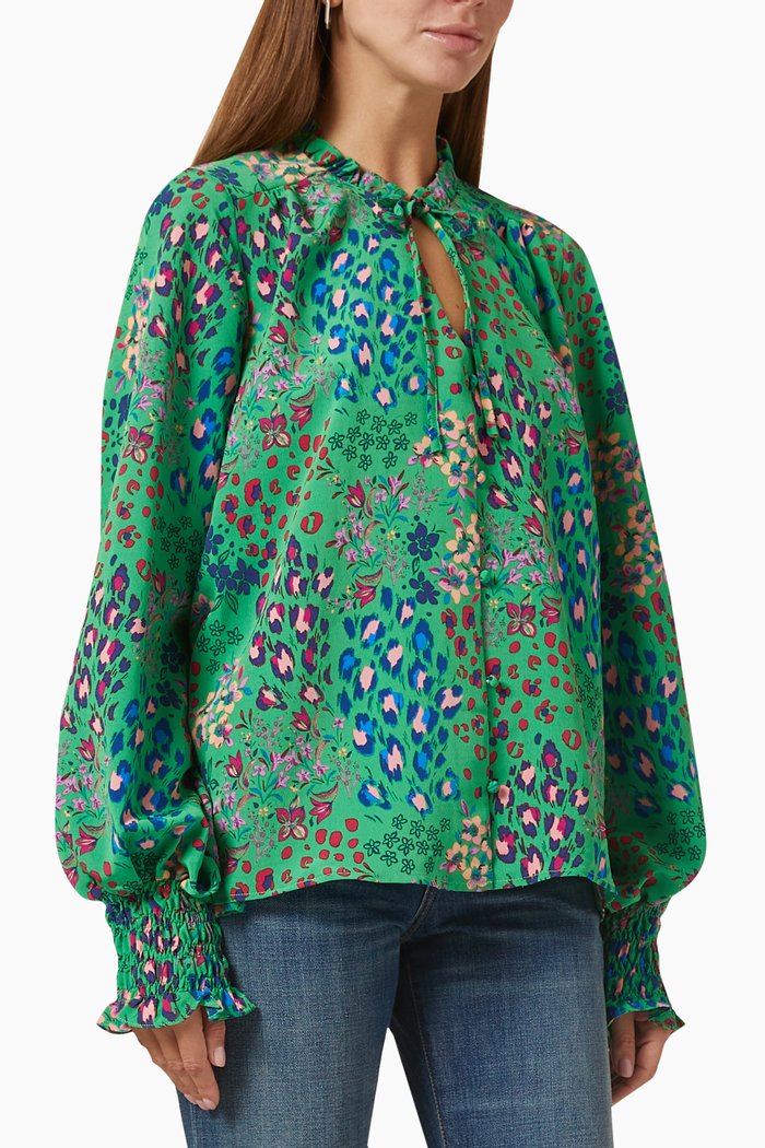 Animal-print Petal Top in Crêpe, Green