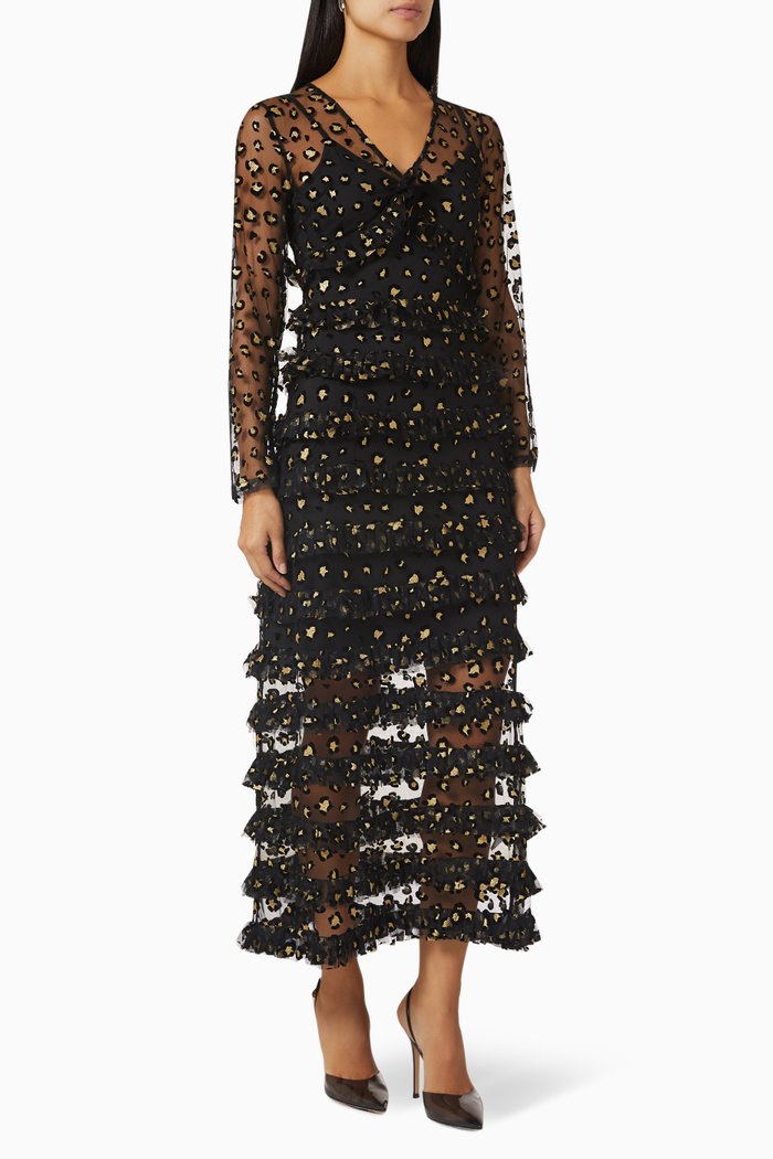 

Animal-print Maxi Dress in Mesh, Black