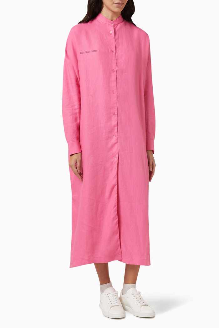 

Long Button-down Dress in Aloe Linen, Pink
