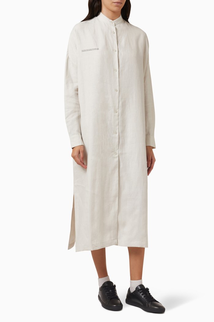 

Long Button-down Dress in Aloe Linen, Grey