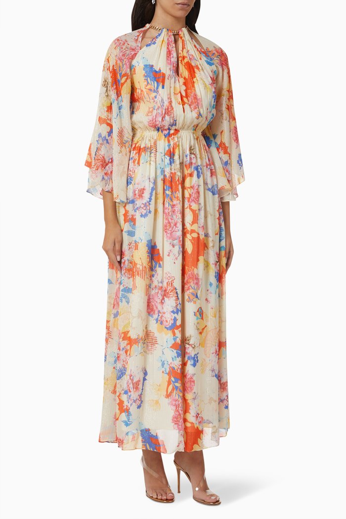 

Chain-neckline Maxi Dress in Lurex-georgette, Multicolour