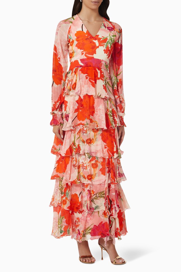 

Tiered Maxi Dress in Chiffon, Orange