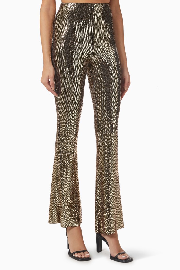Pigold High-waisted Pants in Sequinned Nylon, Gold