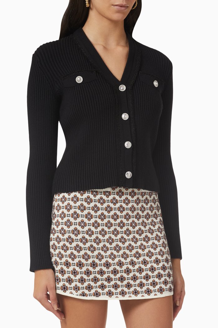 

Mimosala Cardigan in Rib-knit Viscose-blend, Black